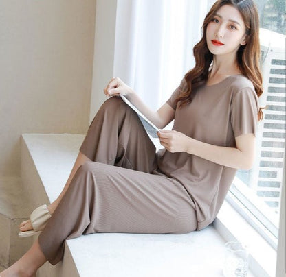 Soft Comfortable Ice Silk Two Piece Set