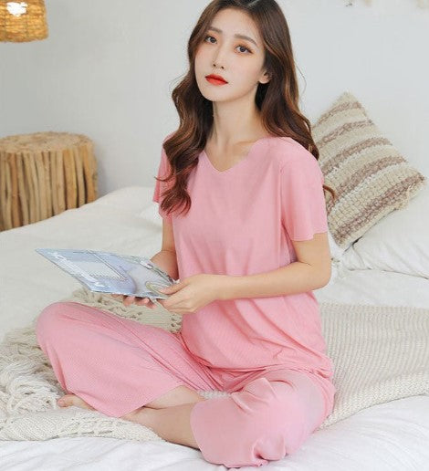 Soft Comfortable Ice Silk Two Piece Set